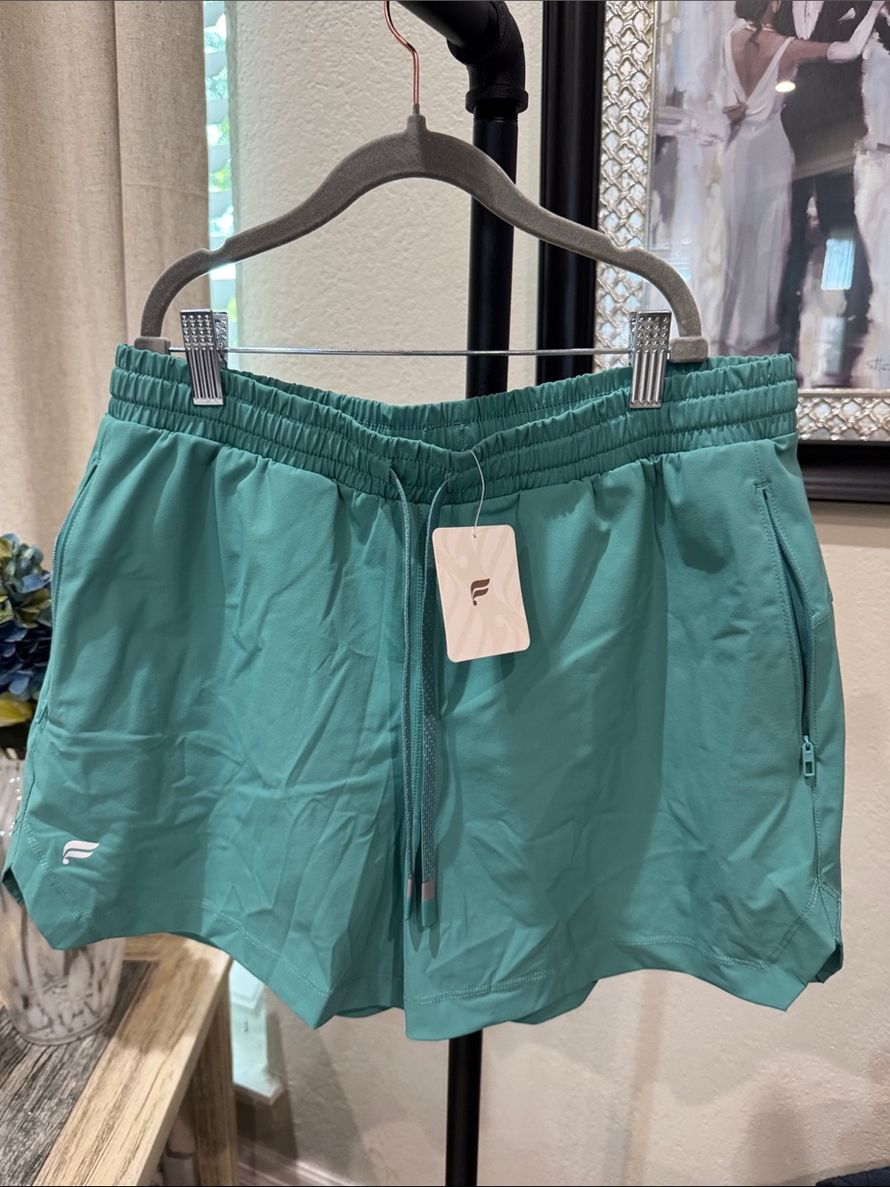 Fabletics Teal Athletic Pull-On Shorts with Zip Pockets